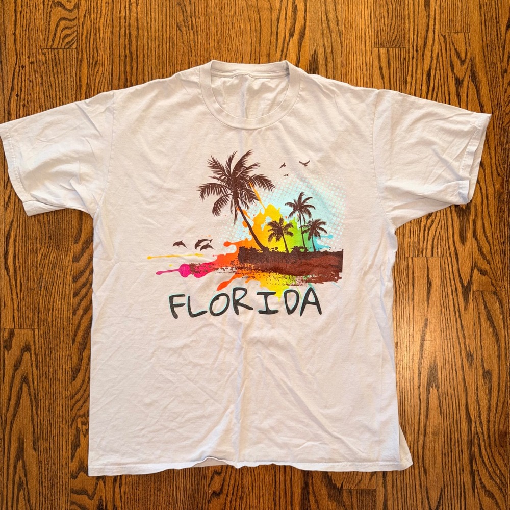 Unbranded Florida Souvenir T-Shirt Palm Tree Graphic Large White